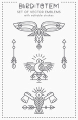 Set of Flying Bird Logo design, geometric tribal archaic emblems