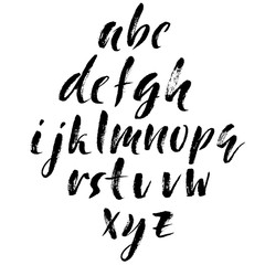 Hand drawn dry brush font. Modern brush lettering. Grunge style alphabet. Vector illustration.