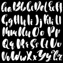 Hand drawn dry brush font. Modern brush lettering. Grunge style alphabet. Vector illustration.