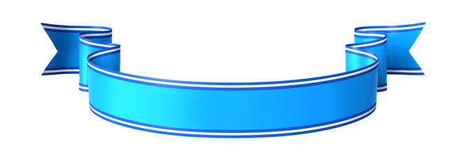 Curled blue ribbon banner with white border - arc down and double wavy ends