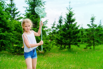 catching butterflies with net