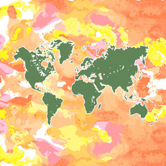 hand drawn watercolor world map isolated on white.