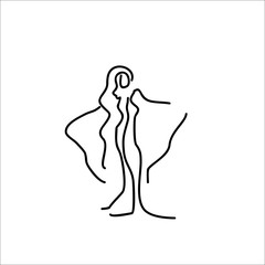 woman in a gown vector line illustration