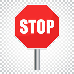 Red stop sign vector icon. Danger symbol vector illustration. Simple business concept pictogram on isolated background.
