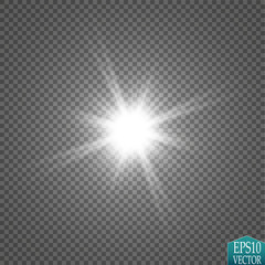 Glow light effect. Starburst with sparkles on transparent background. Vector illustration.