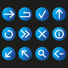 Set of web navigation icons. Circle glossy buttons with UI elements.