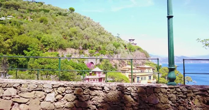 italy portofino shot from top with aeriel view in 4k format