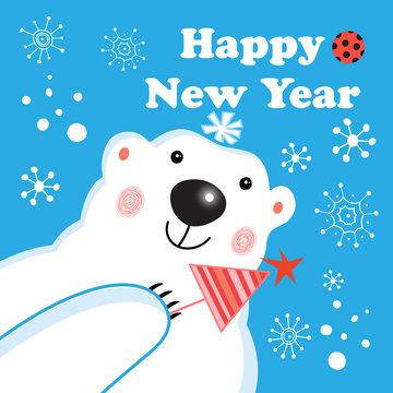 New year postcard with a portrait of a polar bear