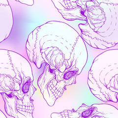 Seamless pattern, background with skull  Neon vanilla colors. Stock line vector illustration.