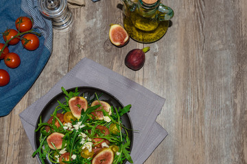 set fruit and vegetable salad is clean food good healthy on the woden table