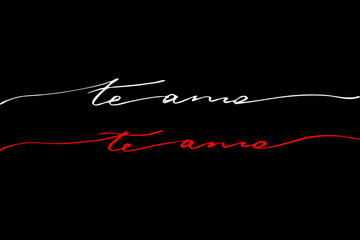 I love you in Spanish. Handwritten text on black background, vector