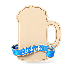 Curled bavarian ribbon banner with beer mug silhouette card - Oktoberfest