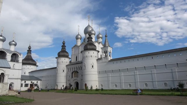 The gates of the Kremlin of Rostov the Great and Church of the resurrection. The Golden ring of Russia