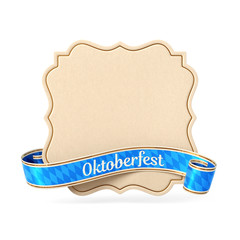 Curled bavarian ribbon banner with vintage rectangle silhouette card - Oktoberfest