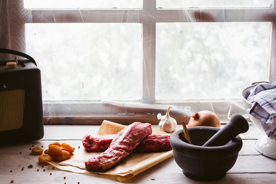 Ingredients for a braised lamb dish.