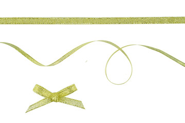 Set of decorative golden bows with horizontal ribbons isolated on white background