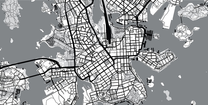 Urban city map of Helsinki, Finland