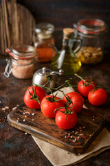 Cutting board with cherry tomatoes