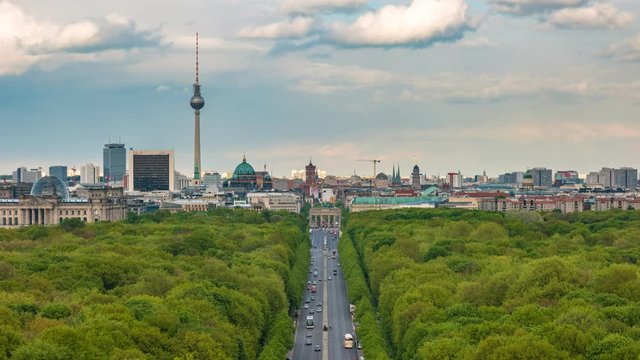 Berlin city skyline timelapse with Berlin TV Tower and Tier Garden, Berlin, Germany, 4K Time lapse