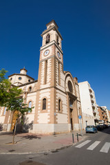 Fototapeta na wymiar facade landmark of catholic church of St Peter Parish, in Grao of Castellon city, Valencia, Spain Europe 