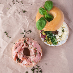 Bagels with ham and olives