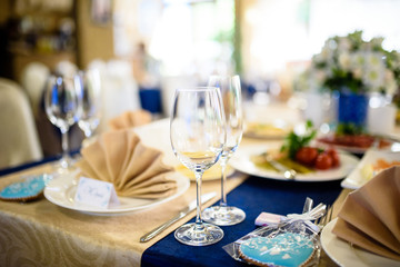 Wine glasses on the table.