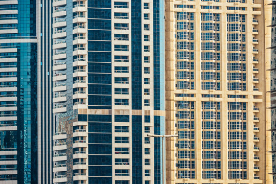 City buildings texture pattern. Dubai Marina, United Arab Emirates
