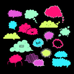 Set of hand-drawn cloud speech bubbles, vector abstract illustration of doodle speech bubbles, EPS 8