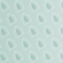 Organic house pattern. leaf in white house on green background