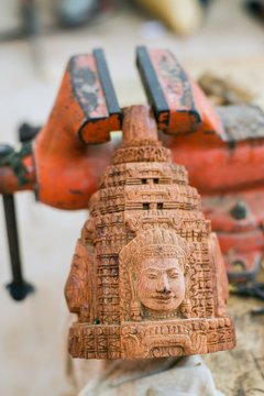 Wooden sculpture in the process of making