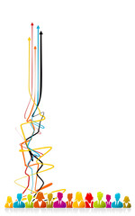 Vision concept with colorful people silhouettes and tangled lines with arrows pointing right