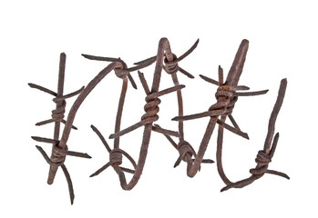 Obraz premium Rusted barbed wire isolated on white background