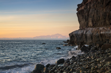 Sunset over the coast of Atlantic ocean