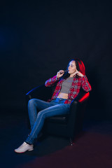  Woman smoking electronic cigarette with smoke