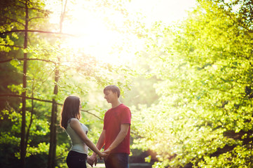 Fototapeta premium Couple in love walking in the park
