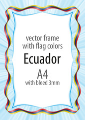Frame and border of ribbon with the colors of the Ecuador flag