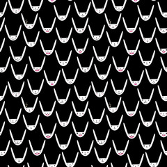 Seamless pattern with cute Easter bunny faces with happy and lovely emotions, hand-drawn white rabbits with various expressions, EPS 10