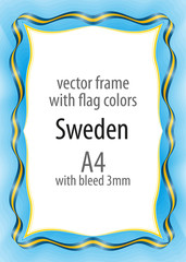 Frame and border of ribbon with the colors of the Sweden flag