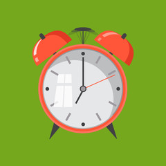 Cartoon alarm clock ringing. Wake up morning concept. Flat design. Vector icon isolated on background