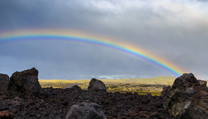 Rainbow Over Icelandic Lava Field