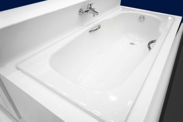 Modern new bathtub presented in store