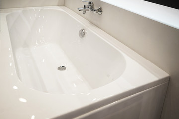 Modern new bathtub presented in store