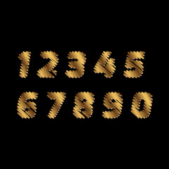 Sketch Numbers - golden color letters are made like a scribble. Vector concept collection of gold sketch fonts isolated on white background metaphor to school,education, artistic, graffiti