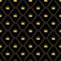 Abstract seamless pattern with golden crowns. Luxury background design. Modern stylish texture. Vector illustration. Used for wallpaper, pattern fills, web page,background,surface textures.