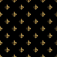 Golden fleur-de-lis seamless pattern. Gold template. Floral classic texture. Fleur de lis royal lily retro background. Design vintage for card, wallpaper, wrapping, textile. © tanyushka81_81