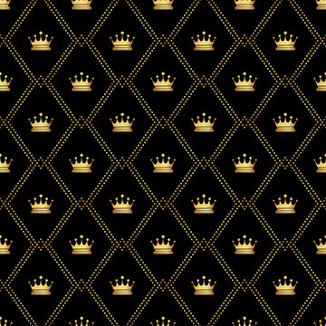 Abstract seamless pattern with golden crowns. Luxury background design. Modern stylish texture. Vector illustration. Used for wallpaper, pattern fills, web page,background,surface textures.