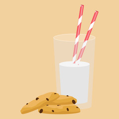 Glass of milk and cookies. Breakfast. Vector illustration