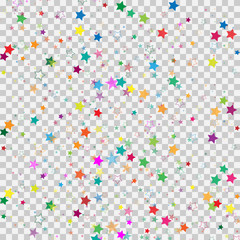 Colorful star isolated on transparent background. Confetti celebration.Falling stars abstract decoration for party, birthday celebrate, anniversary or event. Festival decor. Vector illustration