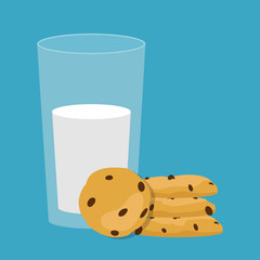 Breakfast. Vector illustration. Glass of milk and cookies.