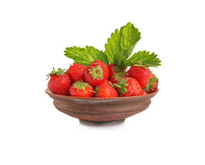Bowl with tasty red strawberries on white background